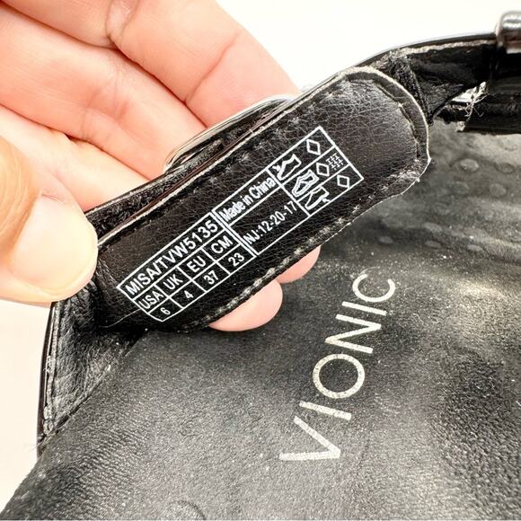 Vionic Misa Strappy Buckle Slide Sandals Black Patent Sz 6 Minimal Office Dressy - Picture 10 of 11